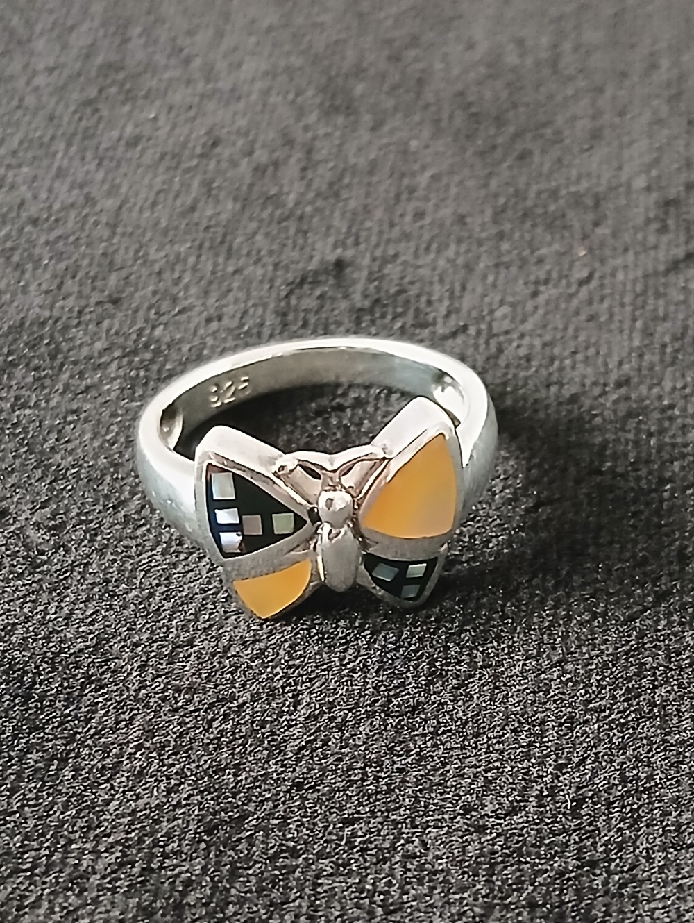 Vtg Sterling Silver 925 Butterfly Inlay Ring Size 5.5